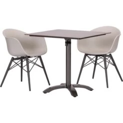 Acamp Set 2x Sessel New York 1x Tisch Acaplan 80 Cm X 80 Cm Grau-Weiß