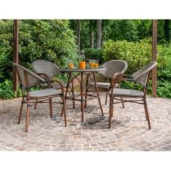 Acamp Set 4x Sessel Maui 1x Tisch Maui Ø 70 Cm Bambus-Cappuccino -Gartenwelt Günstiges Geschäft 4013556501323 4177 02
