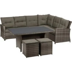 Lounge-Set Mit Esstisch Vermont 5-teilig Polyrattan Rechts Shadow Earth