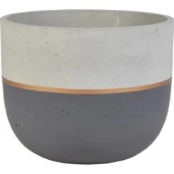 Pflanzgefäß Aus Zement Ø 20 Cm X 17 Cm Anthrazit-Gold