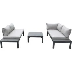 Gartenfreude Alu-Lounge Mit Latten In Holzoptik Aus PS Und Wasserabw. Kissen -Gartenwelt Günstiges Geschäft 4251083906017 4655 02