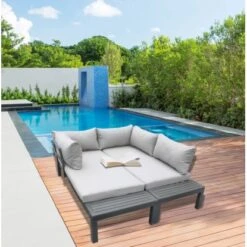 Gartenfreude Alu-Lounge Mit Latten In Holzoptik Aus PS Und Wasserabw. Kissen -Gartenwelt Günstiges Geschäft 4251083906017 4655 05