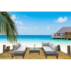 Gartenfreude Alu-Lounge Mit Latten In Holzoptik Aus PS Und Wasserabw. Kissen -Gartenwelt Günstiges Geschäft 4251083906017 4655 06