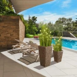 Gartenfreude Pflanzkübel Set Wasserhyaz. 38 X 38 X 77 Cm + 28 X 28 X 43 Cm Braun -Gartenwelt Günstiges Geschäft 4251083910441 4655 7