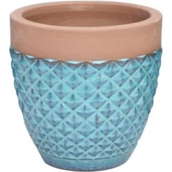 Keramik Übertopf Diamond Rund Türkis 37 Cm X 37 Cm X 34 Cm