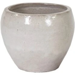 M Collections Pflanztopf Belly Falling Glazed 38 Cm X 38 Cm Weiß